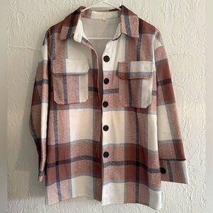 SHEIN Plaid Jacket in Brown, Tan, Blue, and White